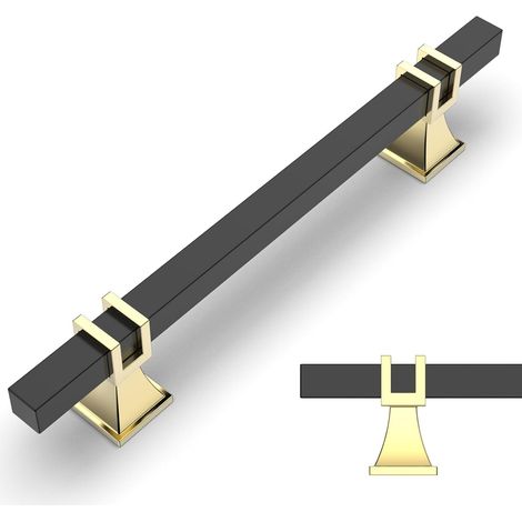 10 Stück schwarze und goldene Küchenschrankgriffe, 128 mm, Möbelgriffe aus Goldlegierung mit Schrauben, für Schreibtische, Schubladen, Schränke, Schrank