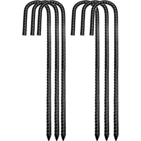 6 pièces de piquets de barre en acier filetés/piquets de sol/piquets de sol de clôture extérieure. Nouveaux piquets métalliques de barre d'armature robustes à crochet en J, piquets de sol en acier à r (1/4)