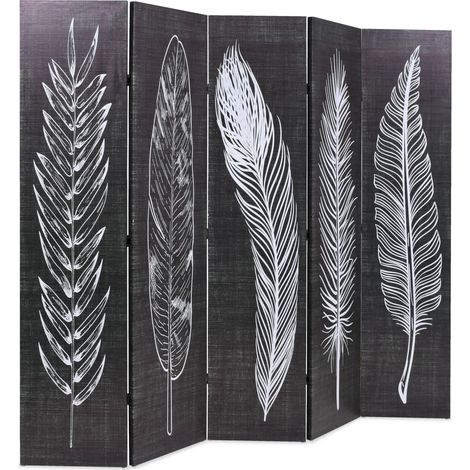vidaXL Paravento Pieghevole 200x170 cm Stampa Piume Bianco e Nero