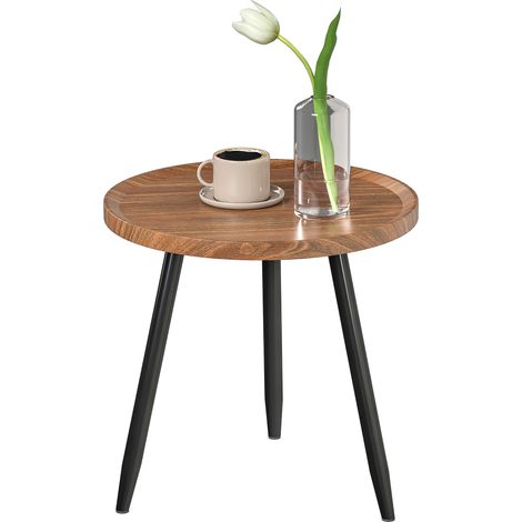 Table basse ronde moderne cadre acier noyer Ø 40 x 39 cm (1/5)