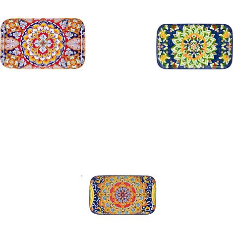 Ensemble d'assiettes à salade en céramique rectangulaires, design floral élégant, compatible avec le micro-ondes (1/2)