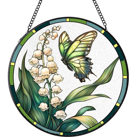 Attrape-soleil rond vitrail – Décoration maison pour fenêtre, porte et mur, idée cadeau femme homme, Diamètre : 12.5 cm (1/4)