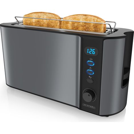 Arendo Toaster Langschlitz für 2 Scheiben, 1000 W, Brötchenaufsatz, Wärmeisoliert, Display, grau (1/5)