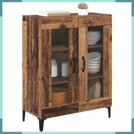 880824 Buffet Meuble Bas 69,5x34x90cm Bois Ingénierie Fer Bois Ancien 2 Portes Charge 60kg (1/5)
