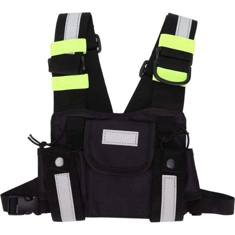 Imbracatura universale da petto per radio, fondina frontale verde riflettente per ricetrasmittenti, compatibile con Baofeng, Kenwood, Motorola, TYT, ecc. (1/4)