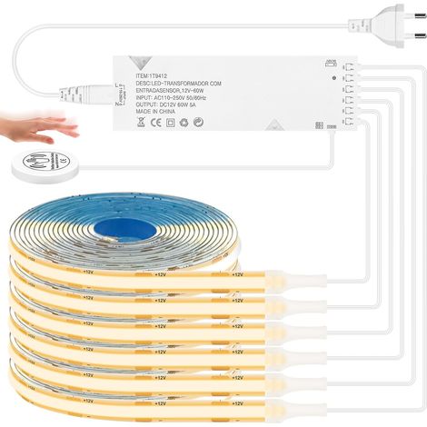 1M COB LED Strip, 6 Pieces COB Warm White LED Strip in Parallel, with Touch and Manual Swipe Dimmer, Cuttable Lighting for Cabinets, Display Cases, Acoustic Panels, 12V (1/5)