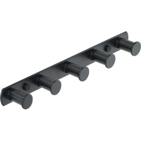 Ganchos para toallas, perchero de pared para baño y cocina, ganchos atornillables, perchero de pared con 5 ganchos, acabado en acero inoxidable negro mate - Crezuo (1/4)