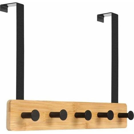 Enowelir 5-Hook Over-the-Door Coat Rack, Hanging Coat Rack for Coats, Jackets, Bathrobes, Handbags, Natural (1/4)