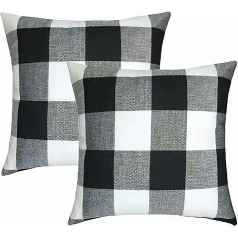 Green Mobility-Housse de Coussin à Carreaux, 2 Pièces Jeté en Lin Respirant Infroissable, avec Fermeture à Glissière Cachée 45X45 cm (1/5)
