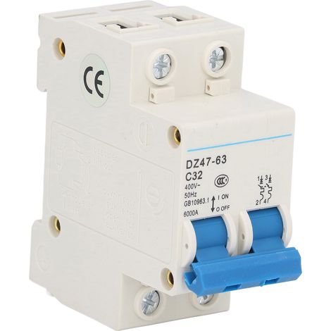 Disjoncteur miniature 2P isolateur de courant résiduel montage sur rail DIN 400V 32A DZ47-63 C32 (1/5)