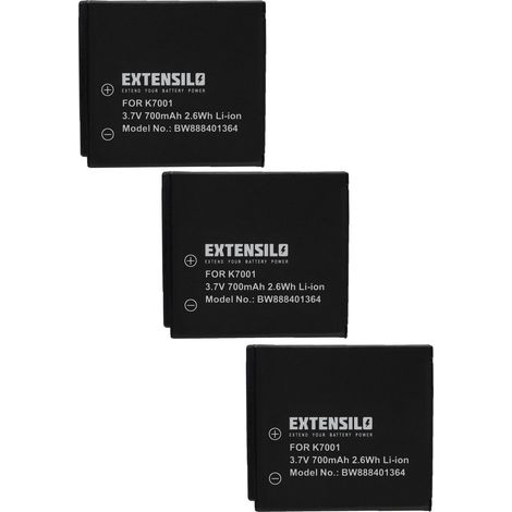 EXTENSILO 3x Akku Ersatz für Medion VG0376122100001 für Kamera (700 mAh, 3,7 V, Li-Ion) (1/3)