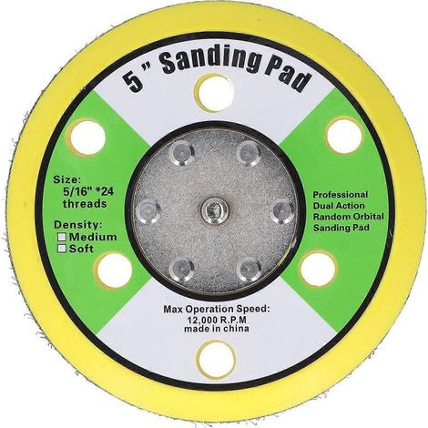 Plateau de ponçage de 12,7 cm (5 po) avec support auto-agrippant en polyuréthane (5/16-24 po) pour ponceuse pneumatique et polisseuse à 12 000 tr/min (1/4)