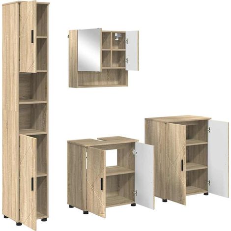 Juego de muebles de baño Montaje en la pared 4 pcs Roble Sonoma vidaXL (1/5)