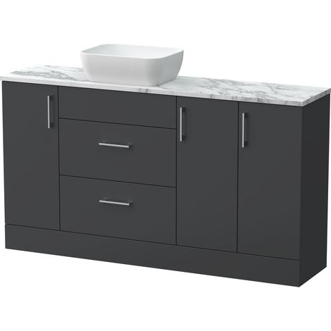 Wichnor Floor Standing 2 Drawer 3 Door Combination Vanity Basin Unit with Worktop and Countertop Vessel, 1500mm, Dark Grey (1/4)