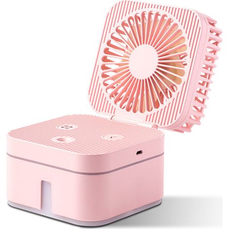 USB Magic Cube Faltventilator, Tischventilator, Nebel-Luftbefeuchter, 2-in-1, geräuscharm, faltbar, mit Nachtlicht