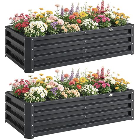 Set aus 2 rechteckigen Hochbeeten aus Wellblech, 120 x 60 x 30,5 cm, grau