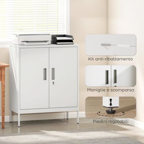 Armoire métallique blanche 80x40x100 cm pour bureau, 2 tablettes réglables avec serrure et clés (1/5)