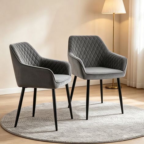 Ainpecca Dining Chairs 2pcs Velvet Kitchen Chairs Upholstered Seat with Backrest and Armrest Office chair(2pcs Grey) (1/5)