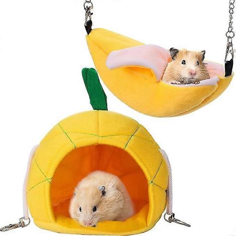 2 Stück Hamster-Hängematte, weiches Bett, kleines Haustierhaus, Hamster-Hängehaus, Käfignest für Meerschweinchen, Ratten, Chinchillas zum Schlafen und Spielen (Banane und Pi) (1/5)