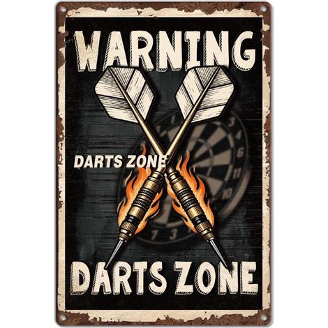 Plaque Metal Vintage D'Avertissement Fléchettes Plaque Metal Decorative Affiche Vintage Texte Signalétique Décorative pour Club Sportif Stade Salle d'Entraînement Couloir Art Mural 20x30cm (1/5)