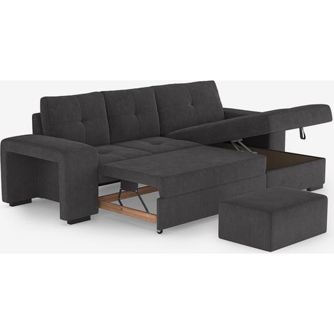 3-Sitzer Schlafsofa mit rechter Ottomane, Stauraum und Pouf Kava - Schwarz (1/5)