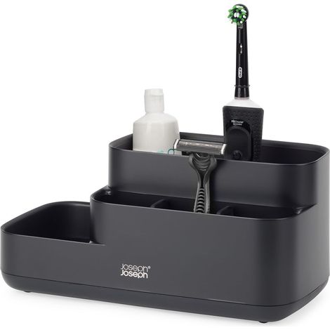 Joseph Joseph EasyStore Organizzatore Portaoggetti e Portaspazzolini da bagno, smontabile e facile da pulire, Nero Matte (1/3)