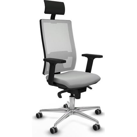 Horna sincro malla blanca similpiel gris claro brazos 2D base aluminio cabecero fijo ruedas 65mm engomadas (1/5)