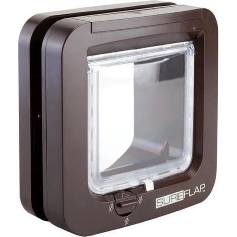 Chatière à puce électronique marron 142 mm x 120 mm – Mémorisation jusqu'à 32 puces – Pour chats – Installation facile – Sureflap (1/4)