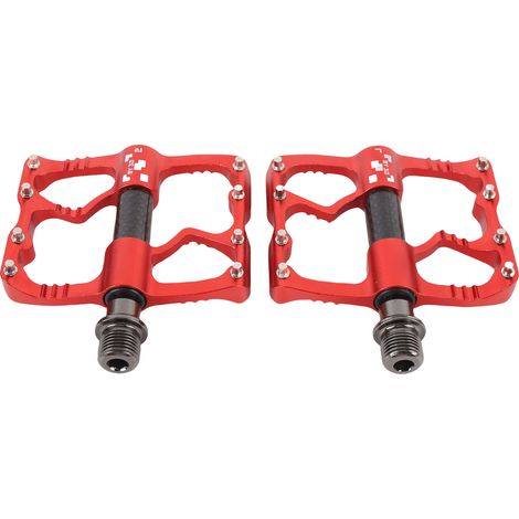 Pédales de vélo de route/VTT à 3 roulements, légères et plates, avec picots antidérapants, en alliage d'aluminium et fibre de carbone rouge. (1/5)