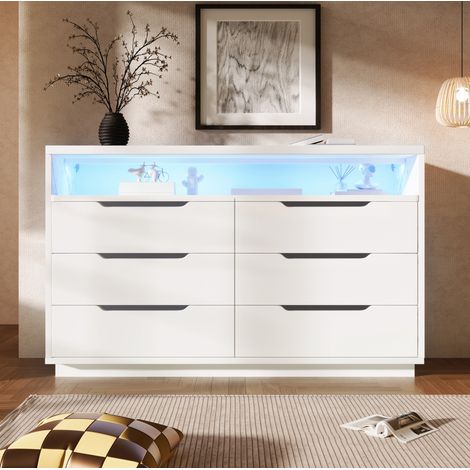 Aparador LED 120 x 40 x 85 cm con 6 cajones, blanco DESVIAE (1/5)