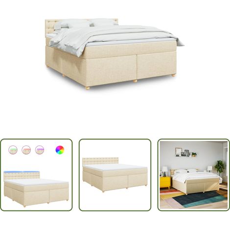 vidaXL Surmatelas -  Sommier à lattes de lit avec matelas Crème 180x200 cm Tissu (1/5)