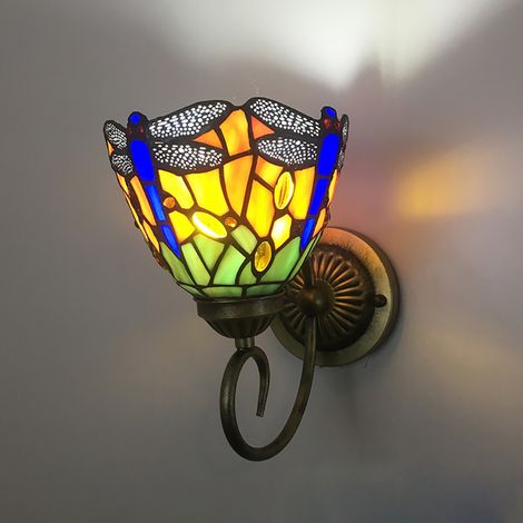 Wandleuchte, Wandlampe mit Buntglas-Libellen-Motiv, NEU (1/4)
