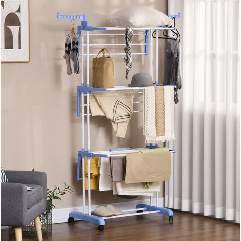 Stendibiancheria a torre 4 livelli 73 x 64 x 177 cm con ruote, in acciaio, blu OKMYHOME (1/5)