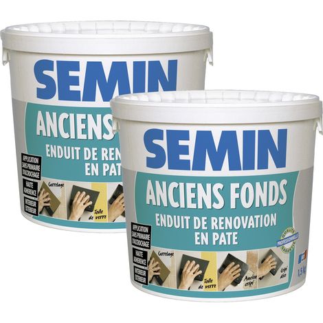 Lot de 2 enduits de rénovation pour les supports irréguliers Anciens Fonds Semin - spécial toile de verre, carrelage, peinture - intérieur/extérieur - seau de 1,5 kg (1/5)