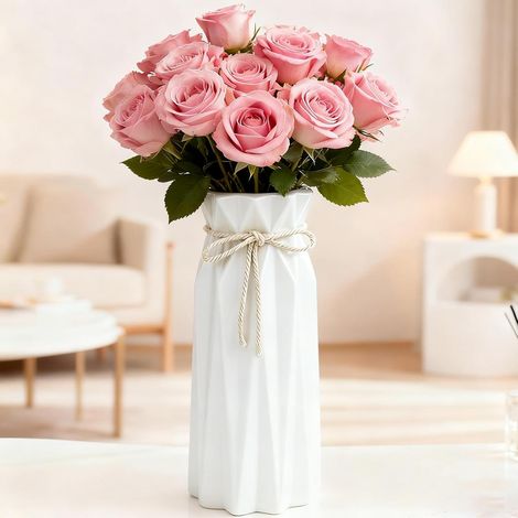 Vases décoratifs de table en céramique - Vase moderne - Style vintage - Blanc - Pour herbe de la pampa et fleurs séchées - Idéal pour mariage, cuisine, bureau et salon - 24 x 10 x 10 cm (1/5)