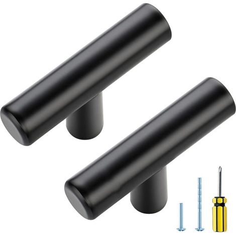 Set mit 10 schwarzen T-förmigen Griffen – 5 cm Kommodengriffe, einlochige, mattschwarze Schubladengriffe, Möbelgriffe