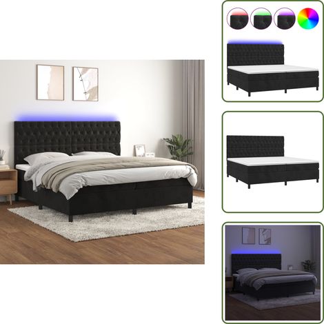 Sommier à lattes de lit matelas et LED Noir 200x200 cm Velours - Lit Plateforme - Lit Capitonné - Lit Design - Lit Velours - Lit Avec Éclairage Led