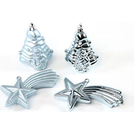 4 boules de sapin de noel et etoile bleu ciel
