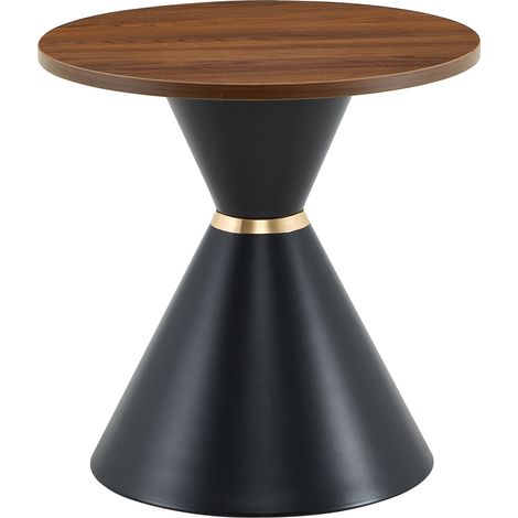Set de 2 tables basses rondes avec plateau effet noyer et socle métal noir conique (1/5)