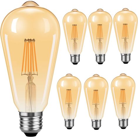 Ampoule LED Vintage Edison, Ampoules LED E27 non Dimmable Blanc Chaud 2700K Lampe à économie d'énergie 6W Angle de faisceau de 360 ​​​​° ST64 Lampe LED, Lampe à incandescence 60W Équivalent Classe éne