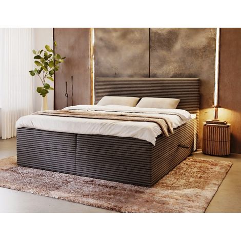 Lit Boxspring Tilia - Gris - 200x200 Cm - Lit Moderne - Lit Fonctionnel - Matelas À Ressorts Bonnell (1/5)