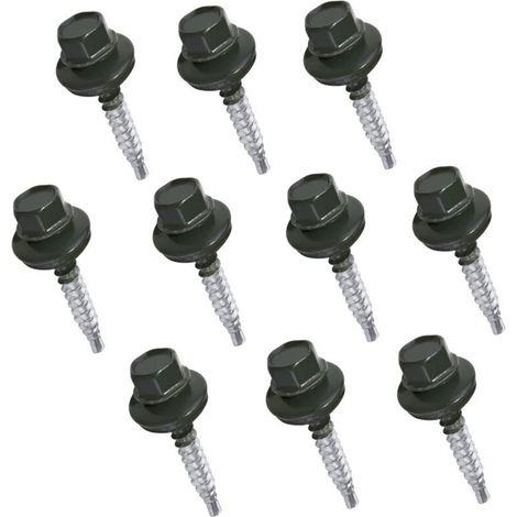 UlisemC57210 – Lot de 10 vis autoperceuses métal sur bois Ø4,8 x 35 mm + rondelle d'étanchéité EPDM – peintes en gris anthracite RAL 7016 – tête hexagonale 8 mm – en acier