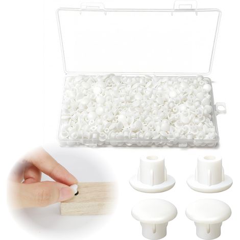 600 Pièces Cache Trou Meuble Blanc Bouchons à Vis en Plastique pour Trou de 5 mm, Couvre Vis Rond 8x8 mm, Cache Perçage Décoratif pour Meubles, Armoires, Bureaux, Étagères - Lot Grandes Quantités (1/5)