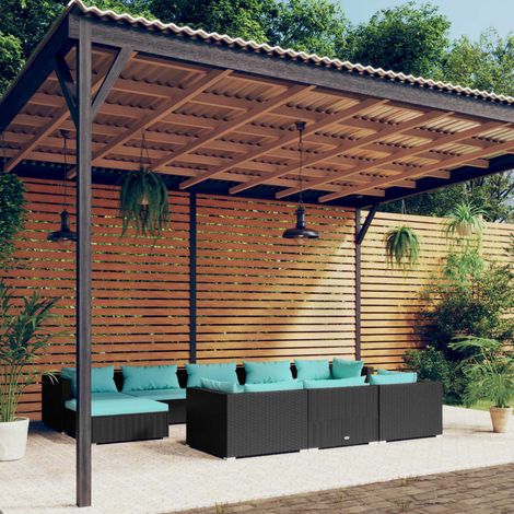 Salon de jardin 10 pcs,Mobilier de terrasse,Table et Chaise pour Relax avec coussins Noir Résine tressée -YZ607812 (1/5)