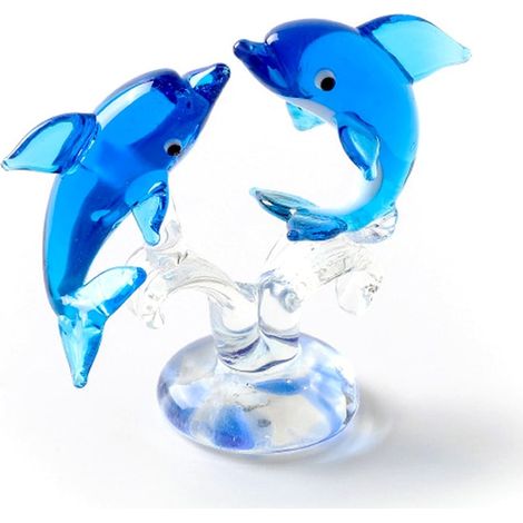 Figurine décorative en verre soufflé à la main, modèle dauphin, transparent et bleu, objet déco pour étagère et salon (1/5)