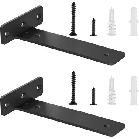 2 Pièces - Support étagère flottante - Équerre murale métal - Charge lourde 70 kg - Fixation invisible pour salon bureau cuisine - Noir - 30 cm (1/5)