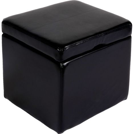 Poggiapiedi pouf contenitore sgabello elegante Onex pelle 44x44x45cm FSC nero
