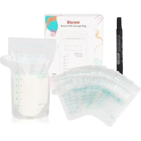 Sachet Conservation Lait Maternel - 200 ml - Double Fermeture Glissière - Pré-stérilisé - 60 Pièces (1/4)