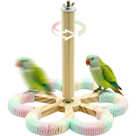 Jouets et perchoir pour perruches - Support rotatif avec balle à mâcher, accessoires pour cage d'oiseaux de petite et moyenne taille, perruches, calopsittes, inséparables, conures, perruches ondulées (1/5)