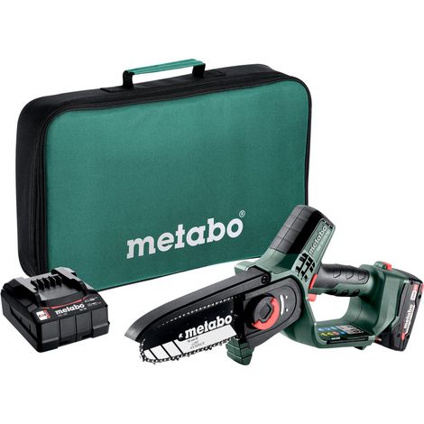 Sega per potatura a batteria Metabo MS 18 LTX 15, 18V 1x 2,0 Ah e caricabatterie nella borsa degli attrezzi